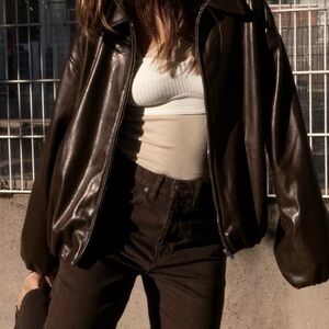 Brown Bomber Jacket in synthetic material